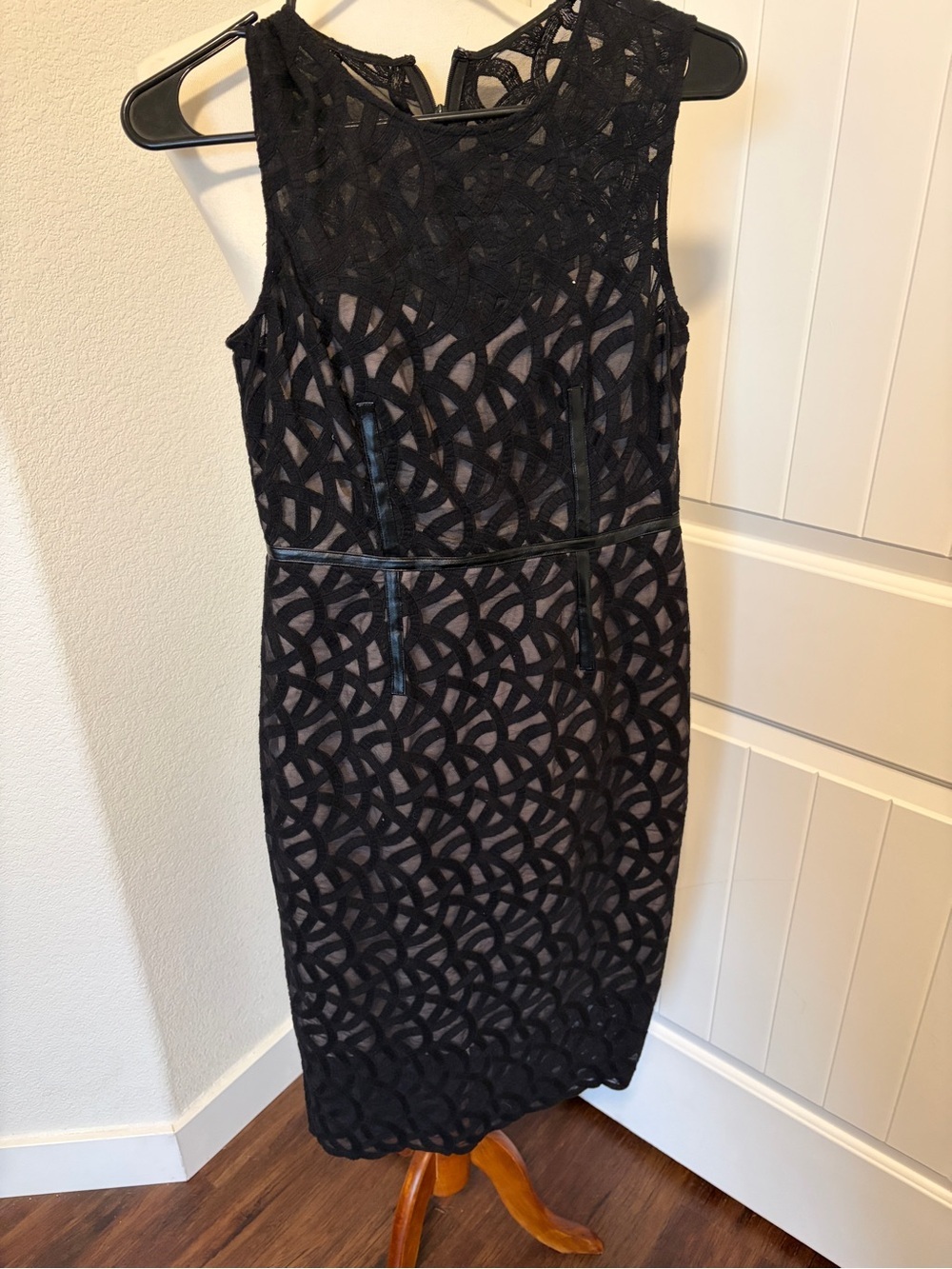 Vince Camuto Black Lace Overlay Midi Dress with Nude Slip